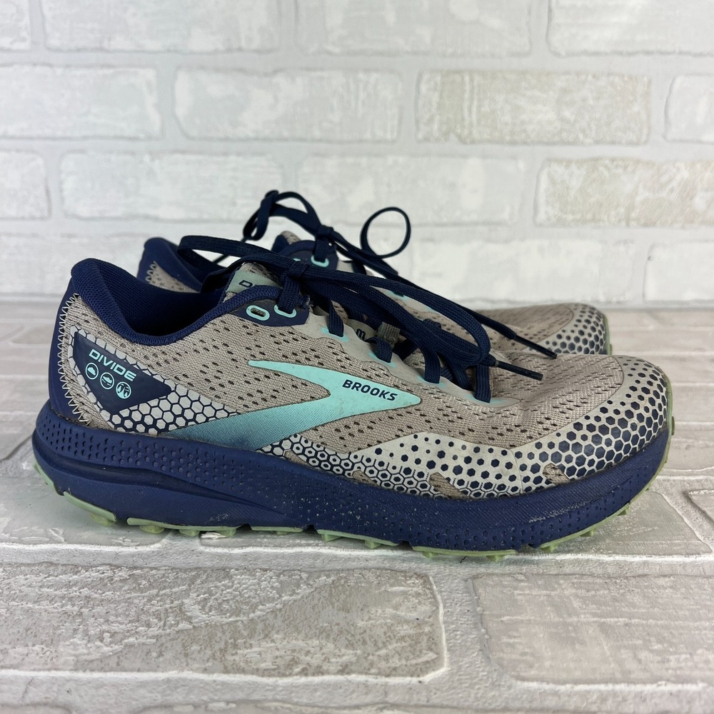 Brooks‎ Divide 3 Trail Running Shoes Womens 7.5 Oyster Cobalt Blue Tint Active